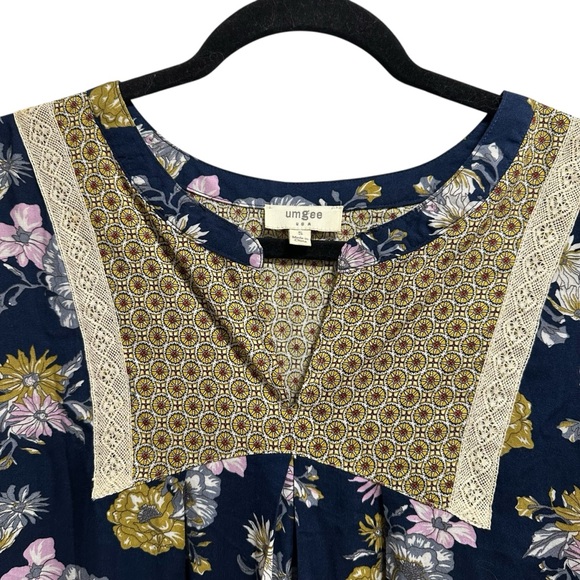 Umgee mixed fabric floral print tunic top/dress with ruffle hem Small - Picture 4 of 10